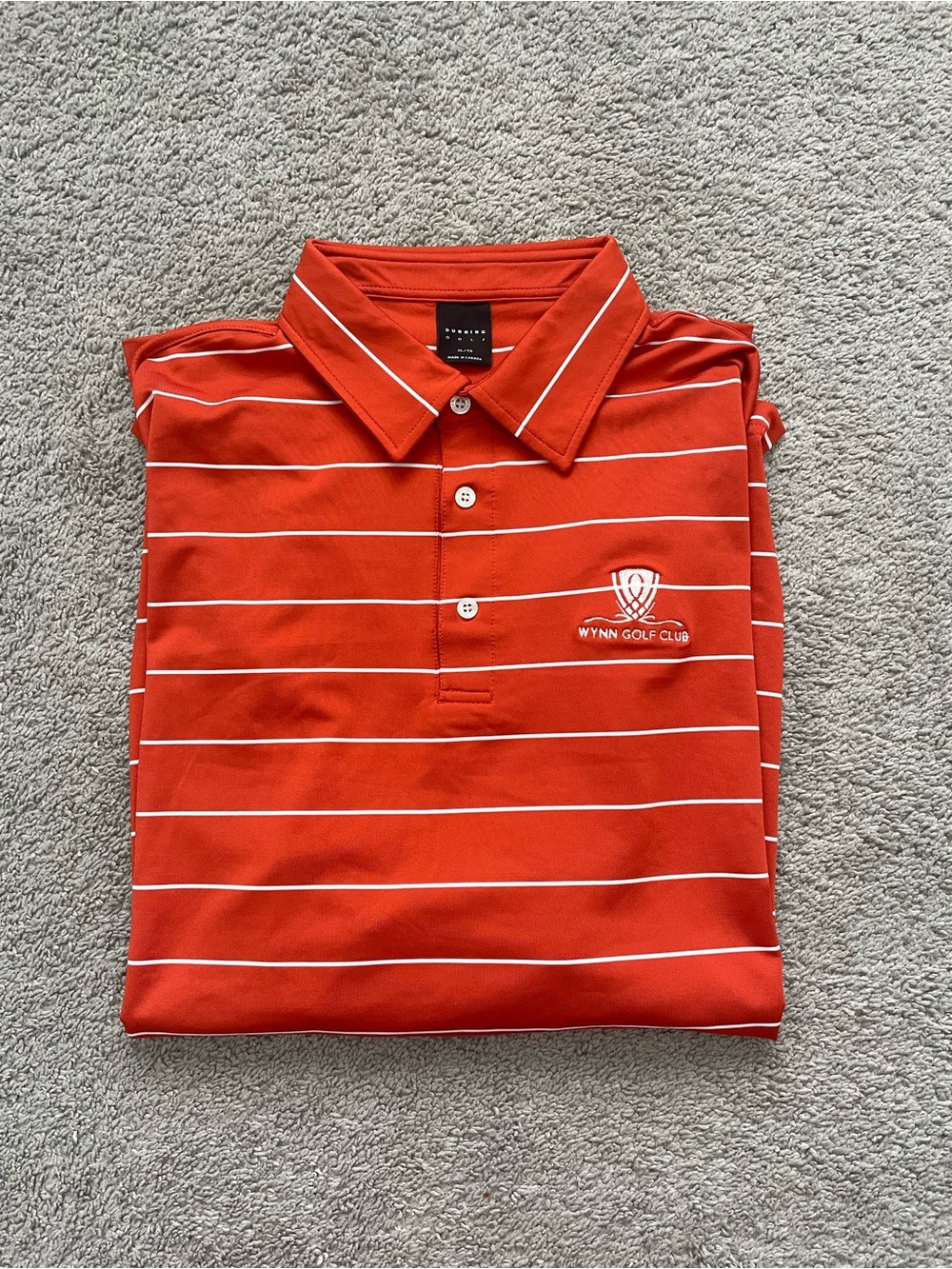 NWT Wynn Golf Club Dunning Golf Orange Striped Polo XL